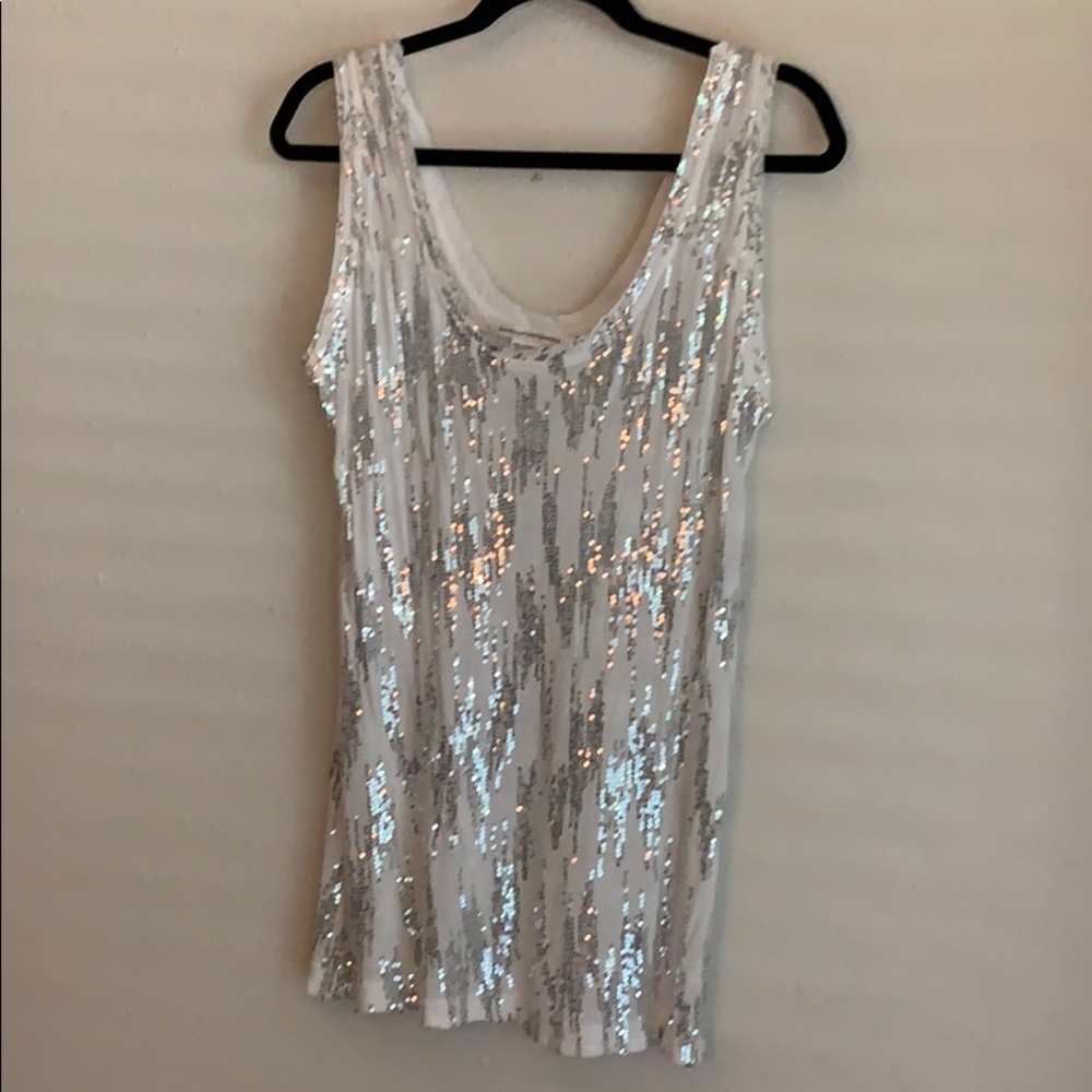 Sequined silky white tank.